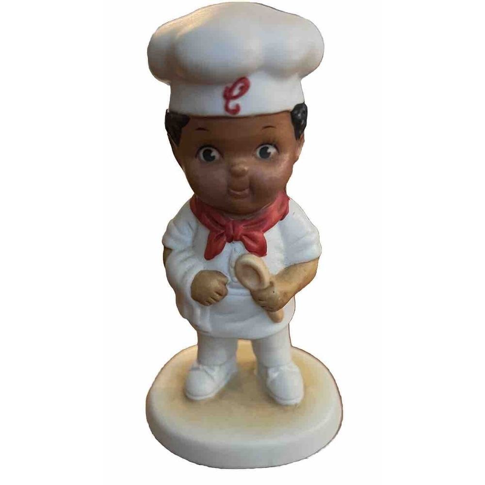 Campbell's Soup Kids Ceramic Figurine Boy Chef Holding Metal Spoon 1993